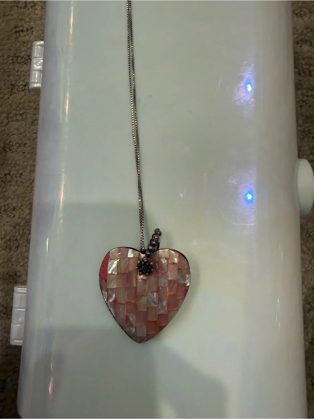 Heart Mosaic Abalone Pendant Necklace - Iridescent Green/Blue